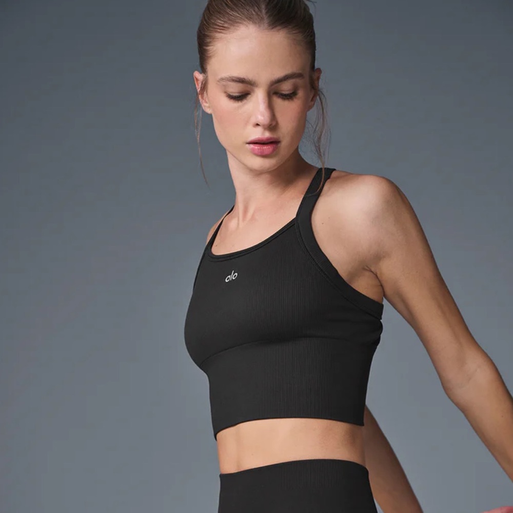 ALO Yoga Black Ribbed Sports Bra